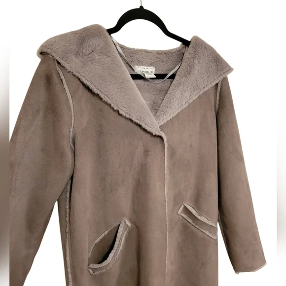 For the Republic Long Length Faux Suede Fur Lined Coat with Hood Gray Size Small - Picture 5 of 11